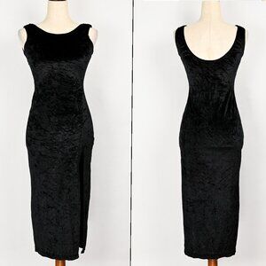 Vintage 80s Black Velvet REBELLIOUS Bodycon Dress